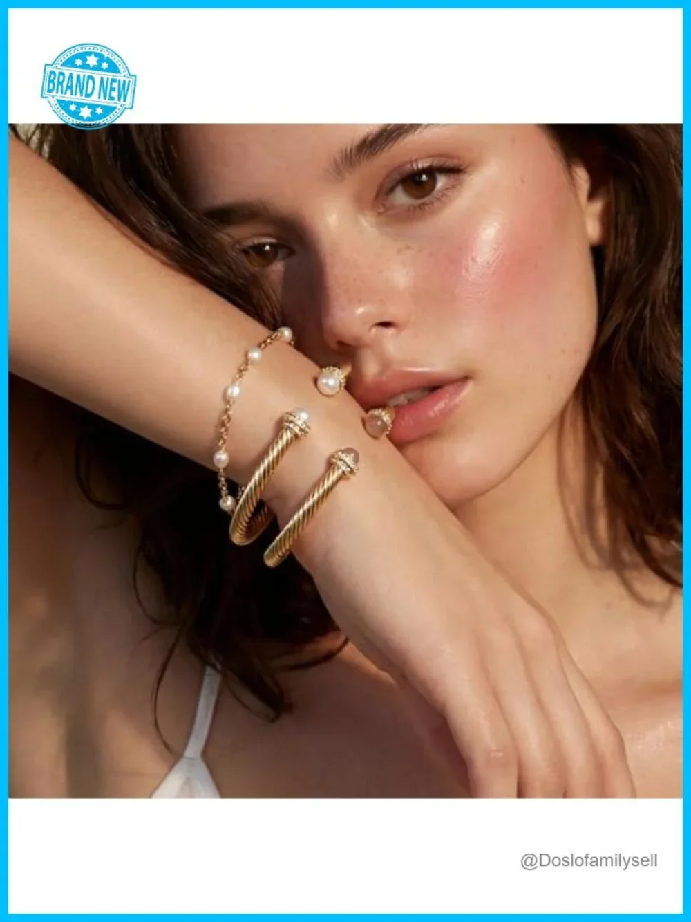 14K Gold Plated Open Cuff Bangle Bracelet Adjustable Twisted Cable Charm